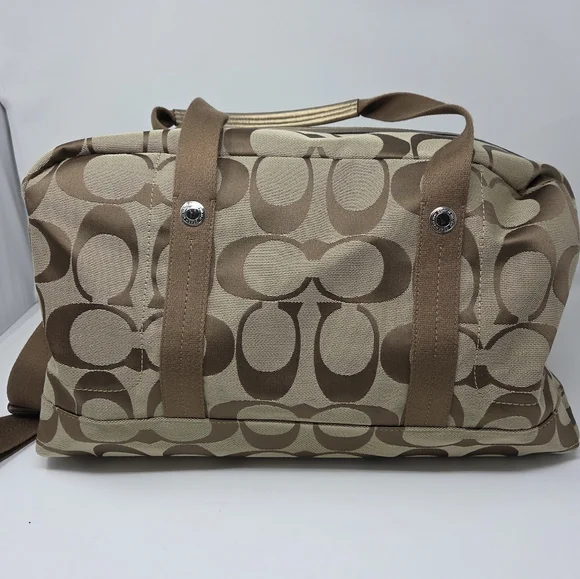 CoachKyra Signature Logo Travel Satchel Duffel Duffle Bag Tan Khaki